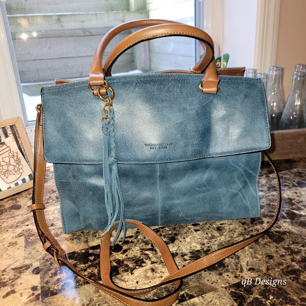 Tignanello Italia Leather Convertible Satchel Handbag - Carson, Navy